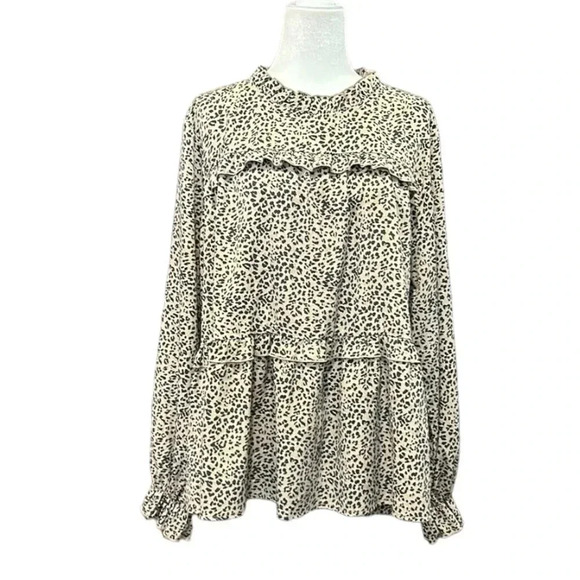 Andthewhy Long Sleeve Leopard Print Ruffle Tiered Loose Fit Top Size 1X - Picture 10 of 12